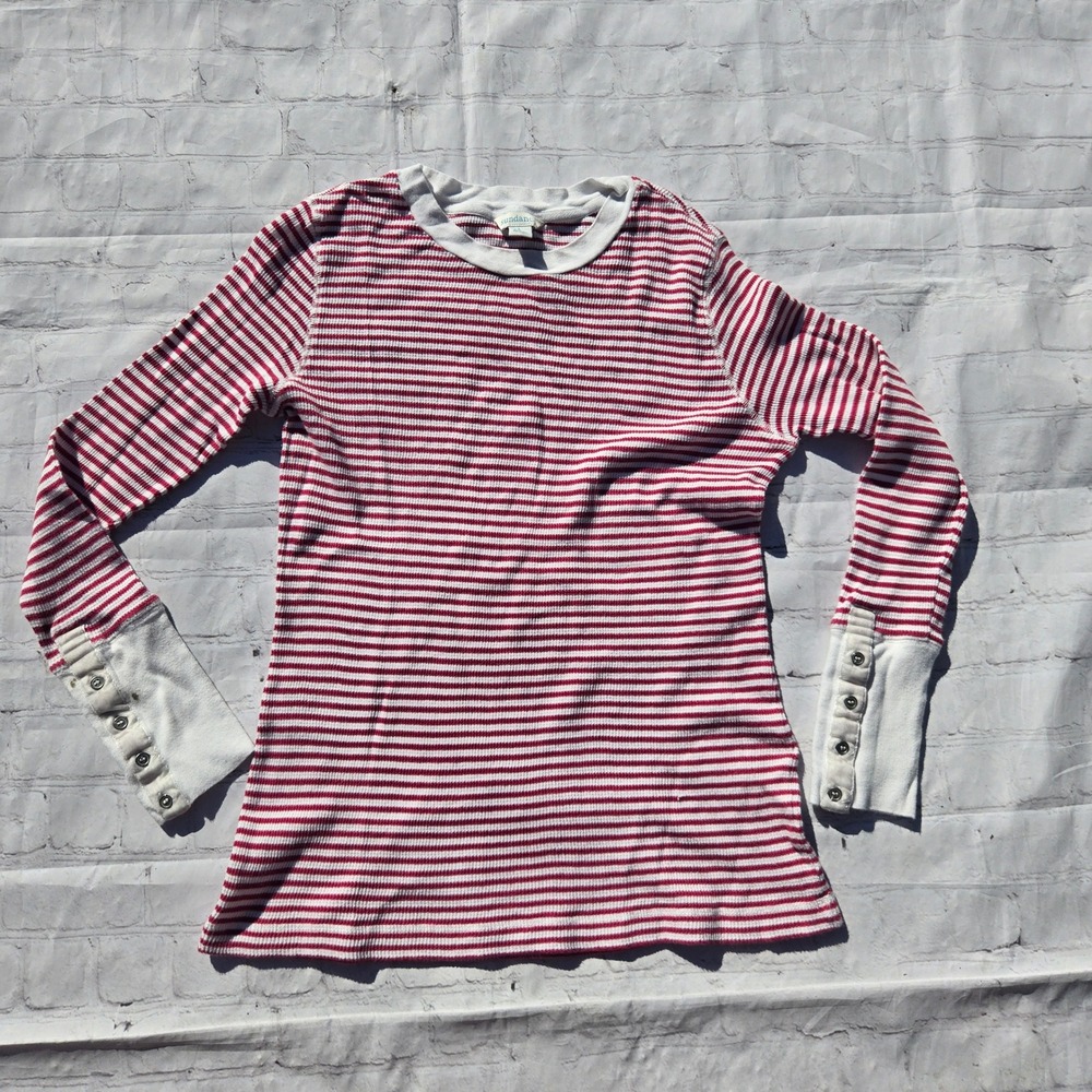 Sundance Womens Red White Striped Waffle Knit Thermal Top Button Cuff Large